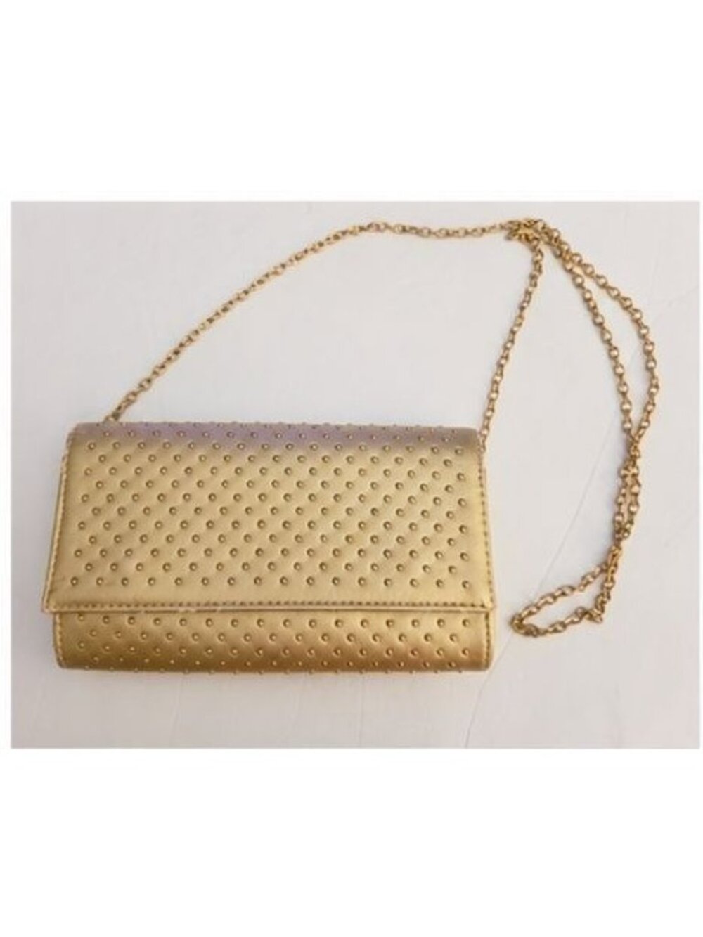 RS Gold Studded Clutch Crossbody Bag Metallic Evening Purse Chain Strap Wallet